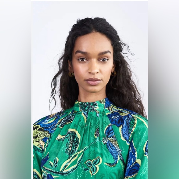 NWT Anthropologie Maeve Mock Neck Dress Maxi Midi Green Summer Paisley Large - Picture 2 of 6